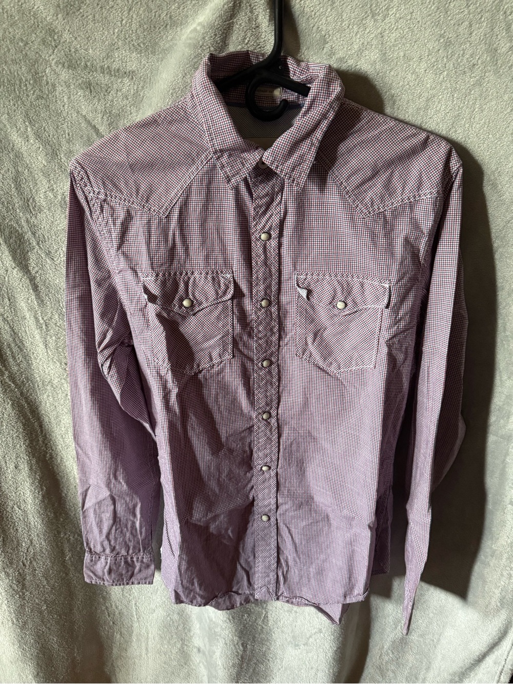 American Eagle Outfitters Men's Lavender Micro-Check Western Button-Down Shirt